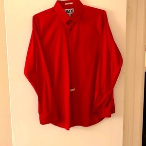 5. Express 1MX large, 16-16.5 red dress shirt.